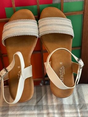 Patrizia White Braided Slide Sandals with Ankle Strap